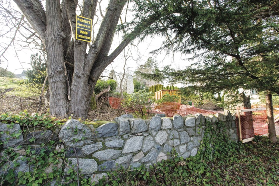 Two stone walls were part of an 1897 estate designed by John Tiarks, business partner of Francis Rattenbury.