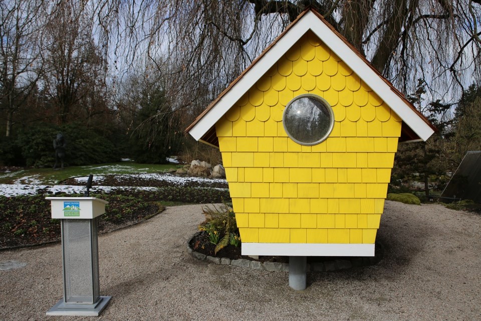Vancouver Park Board Thursday celebrated the opening of the new Backyard Bird Garden feature at VanDusen Botanical Garden, which includes a child-sized bird house. Photo courtesy Vancouver Park Board