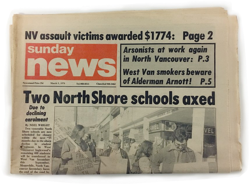 Front page of the North Shore News, March 1, 1978.