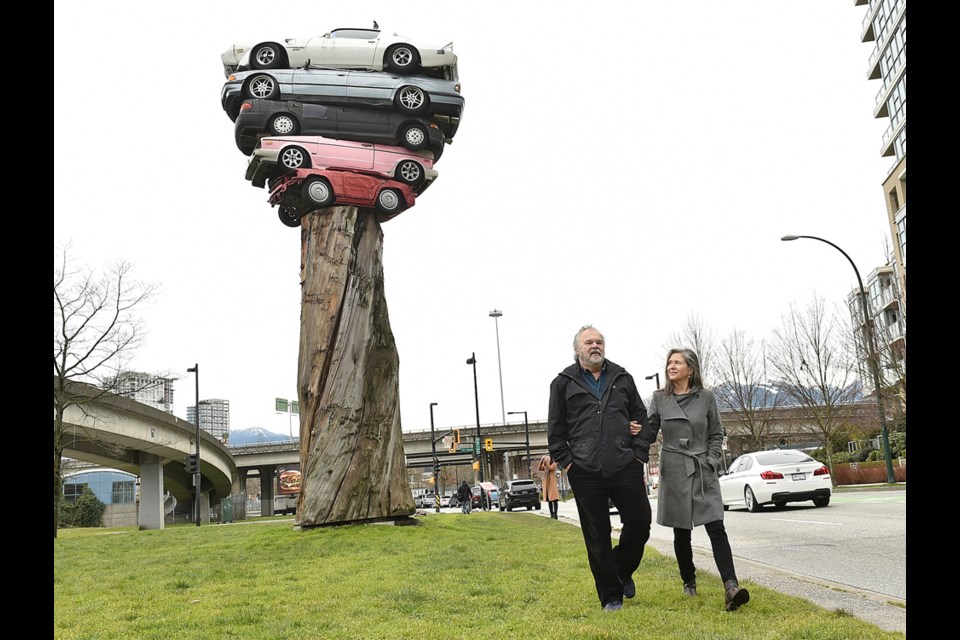 Marcus Bowcott and Helene Aspinall's Trans Am Totem art piece, which sits at the intersection of Quebec Street and Milross Avenue, has to be gone by September. Photo Dan Toulgoet