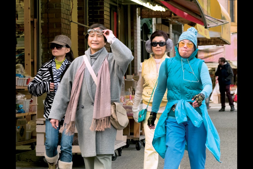 Cheng Pei-Pei (second from left) and her posse make their way through the streets of East Vancouver in Mina Shum’s new film Meditation Park. Cheng, a major film star in China, is known for her work in martial arts classics such as Come Drink With Me and Crouching Tiger, Hidden Dragon.