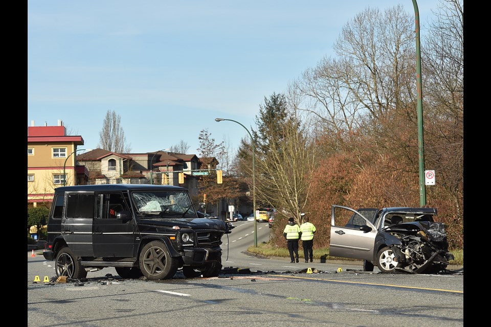 Police are investigating an accident involving two motor vehicles on Grandview Highway. They expect the section of road between Nanaimo and Slocan Street to be closed for most of the morning. Photo Dan Toulgoet