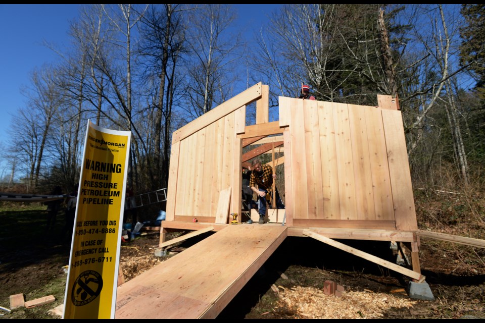 Construction of a permanent watch house near the Kinder Morgan tank farm. Photo: Jennifer Gauthier