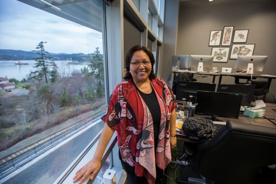Gitxsan artist Shar Wilson, a clothing designer, finds people with common interests and new ideas in the Songhees Innovation Centre.