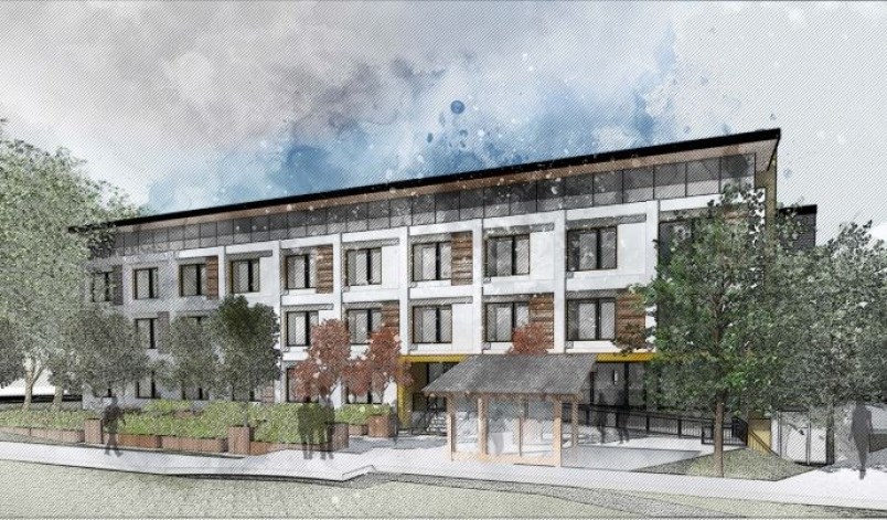 An architectural rendering of the temporary modular housing complex approved this week for Kaslo Str