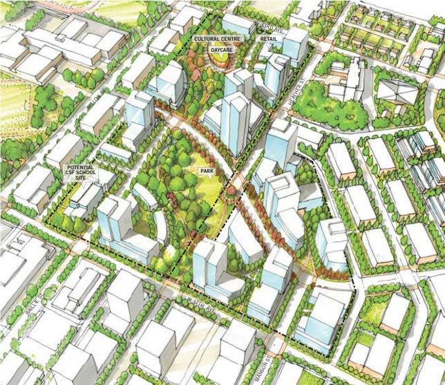 Illustrated massing of the proposed concept for Heather Lands.