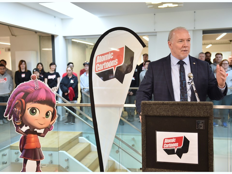 Premier John Horgan spoke at the opening of Atomic Cartoons' new Mount Pleasant offices. Photo Dan T