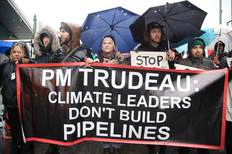 Protesters block the entrance to the Trans Mountain terminal in Burnaby.