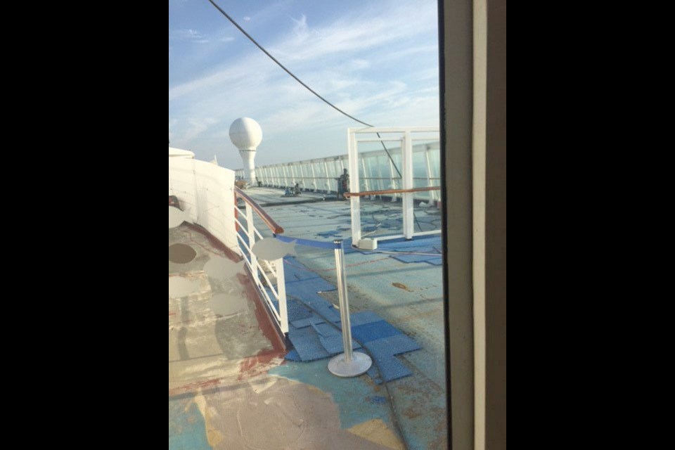 Construction areas on a Norwegian Cruise Lines vessel is seen in this undated handout photo. A Greater Victoria woman says she didn't expect to be hearing jackhammers or smelling strong fumes when she booked a spring-break family cruise through the Panama Canal.
