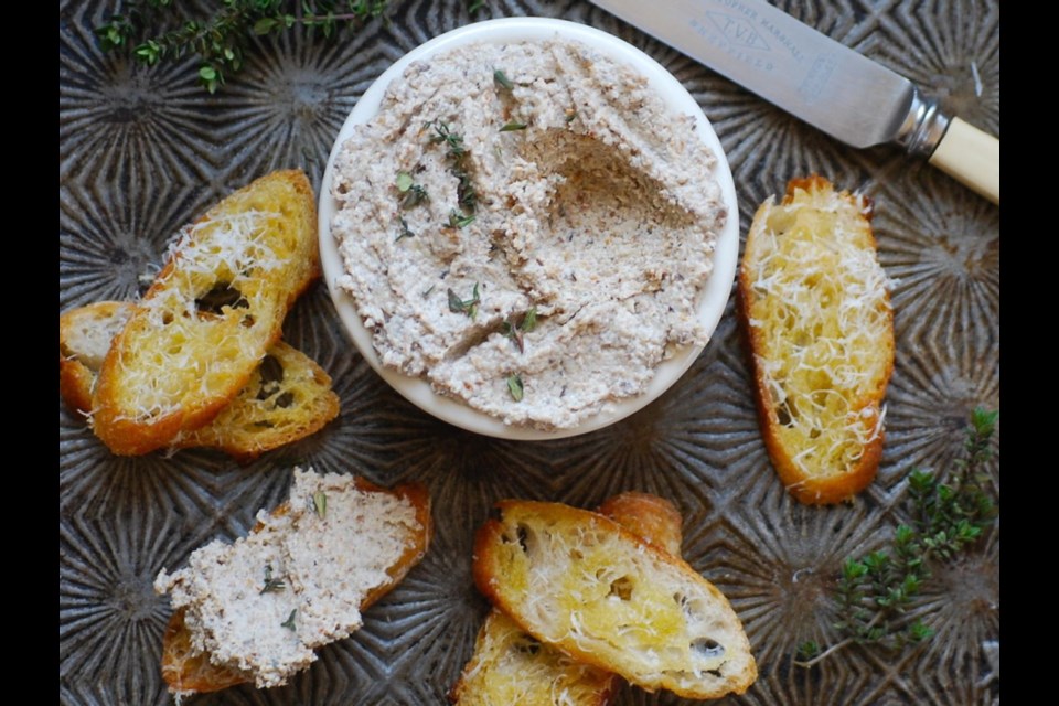 B.C. Mushroom and Goat Cheese Pat&eacute; is a flavourful appetizer to spread on crackers or toasted baguette.