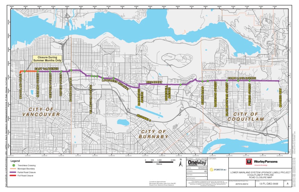 Fortis B.C. gas line upgrades route map.