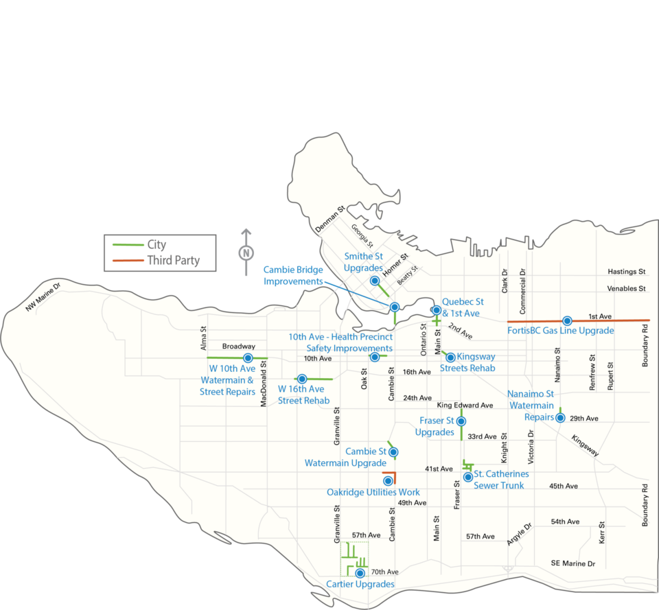 Map of spring construction projects. Courtesy City of Vancouver