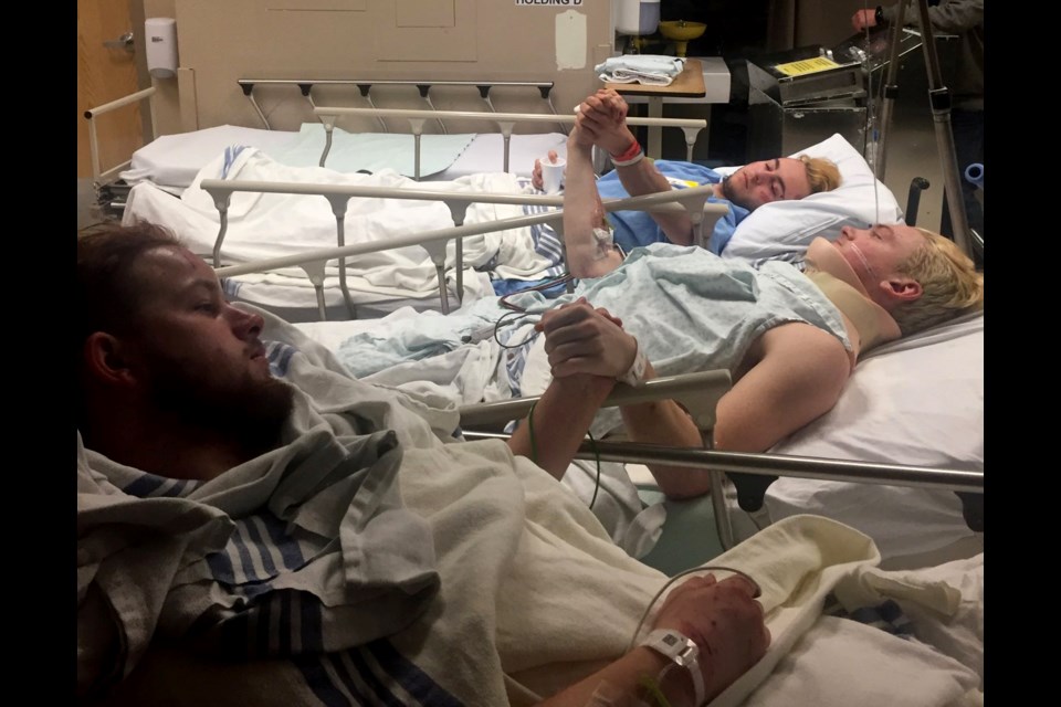 This image, shared by Twitter user @rjpatter, shows survivors of the crash together in hospital late Friday night.