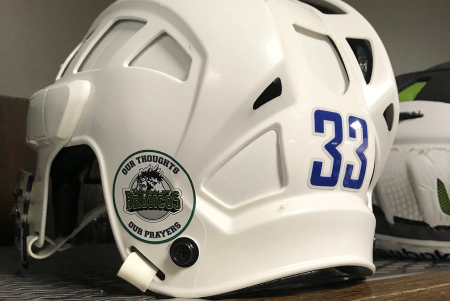 Henrik Sedin helmet with Humboldt Broncos logo