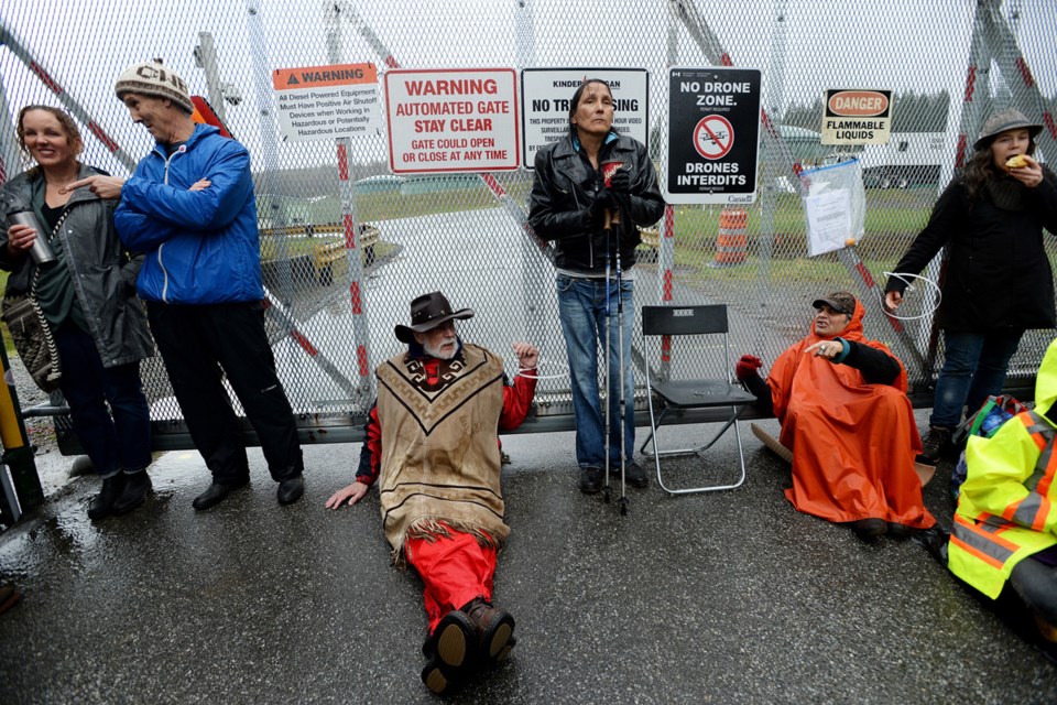 Indigenous leaders led a blockade at the gates of Kinder Morgan’s Burnaby terminal on April 7.