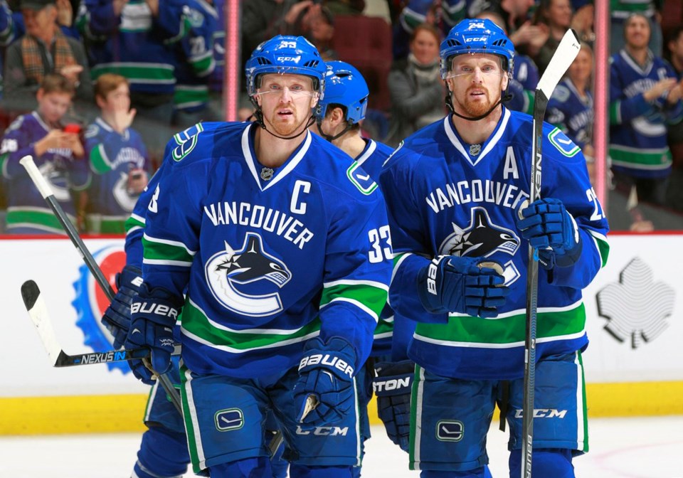 Henrik and Daniel Sedin skate with the Canucks