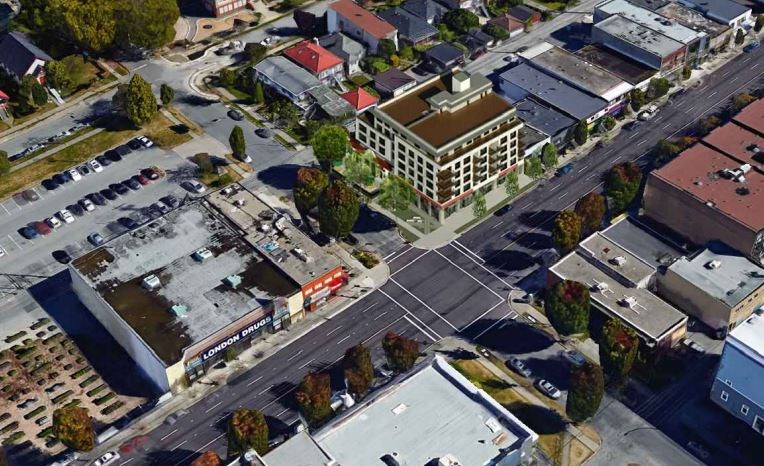 The context of the project, which is proposed for Hastings Street at Penticton Street.