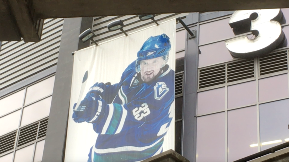 The Henrik Sedin banner outside Rogers Arena.