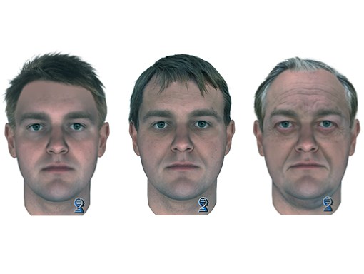 Composite drawings of the suspect at ages 25, 45 and 65.