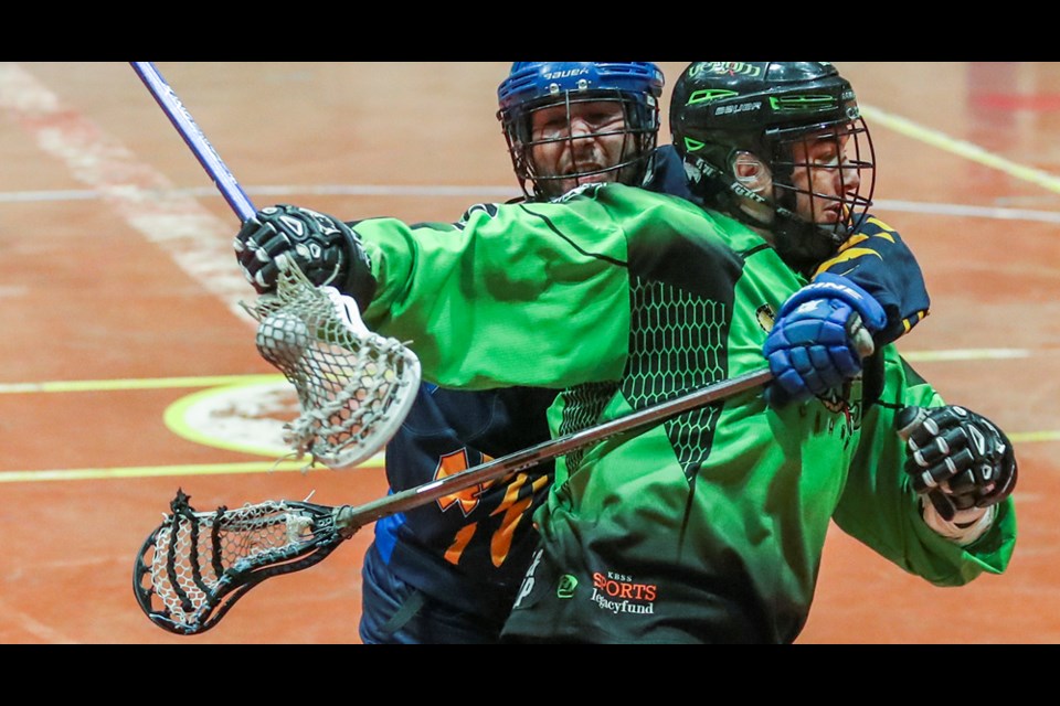 Monty Chisholm of the Kamloops Venom darts toward the net in Thompson Okanagan Junior Lacrosse League action last summer. The Venom and Vernon Tigers will open the 2018 season against each other in Kamloops on April 21.