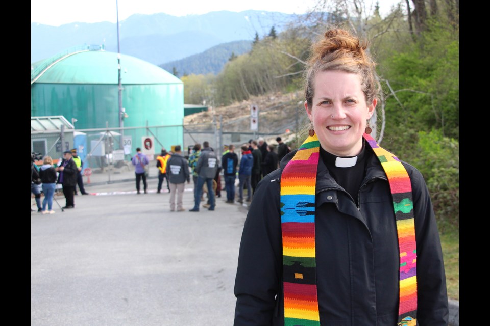 The Rev. Christine Boyle, a OneCity candidate in Vancouver's municipal election this fall, participated at Friday's faith-based protest against the Kinder Morgan pipeline.