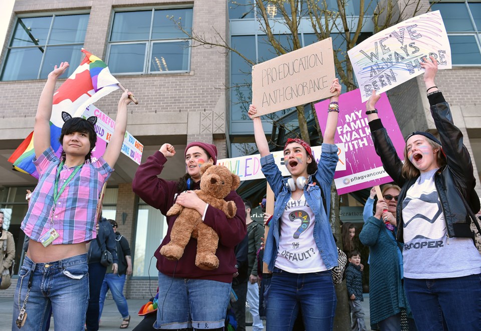 Students gathered in support of the SOGI curriculum