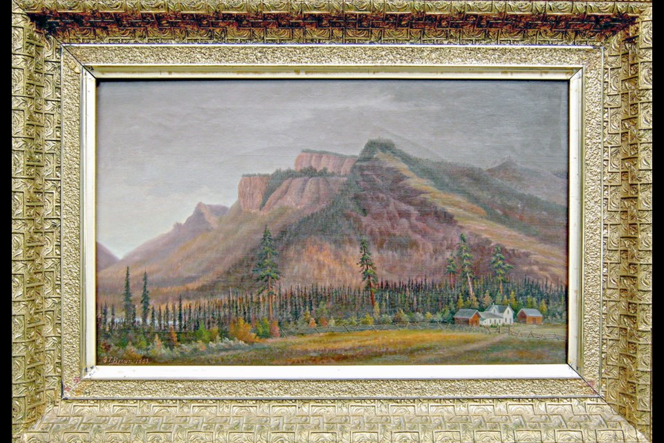 Giant's Castle Mountain: A.L. Fortune Farm, Enderby B.C. Oct. 6, 1882, painted by Grafton Tyler Brown while he was living in Victoria.