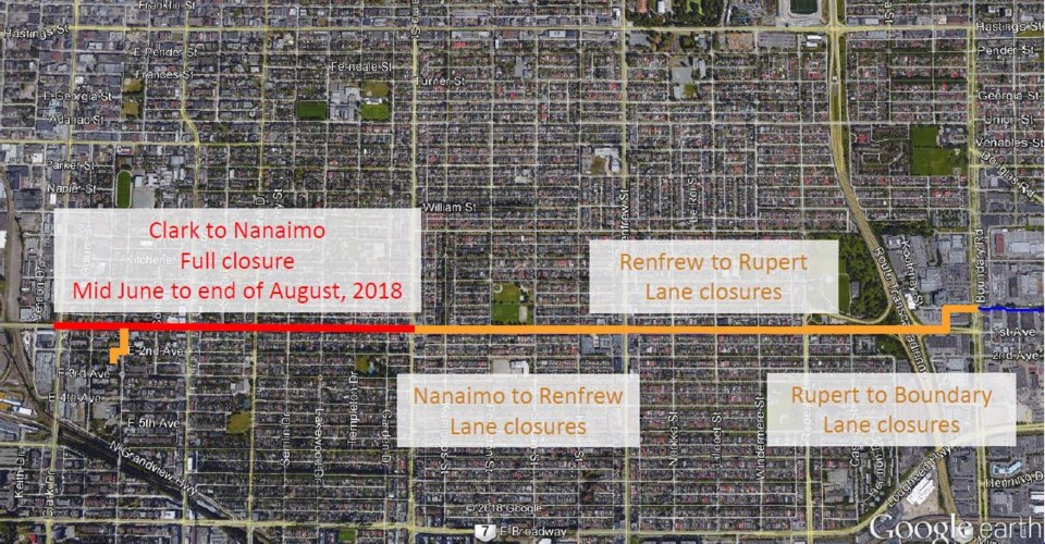 There will be partial and full lane closures for portions of East First Avenue during the constructi