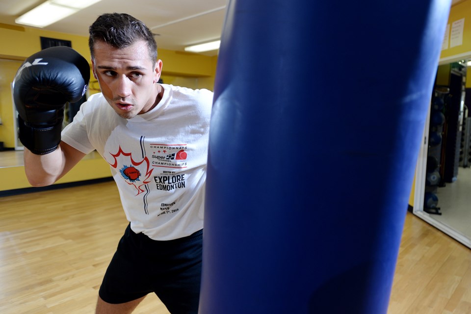 Burnaby’s Robert Couzens hits the heavy bag at Core Studio. The Burnaby boxer captured the Canadian amateur welterweight title earlier this month, beating Quebec’s Hamza Khabbaz in a 3-2 decision at the national championships in Edmonton.