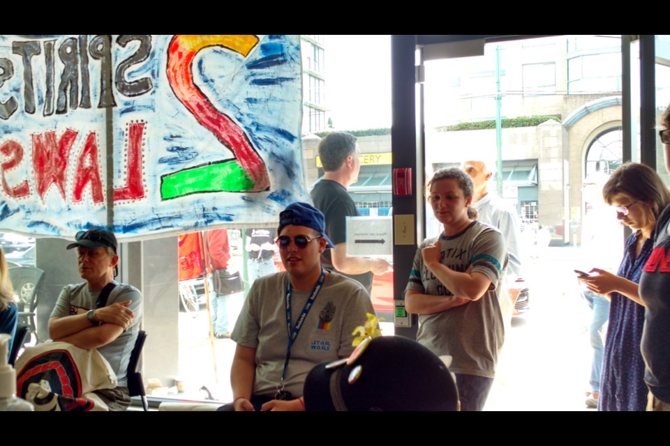 Protesters occupied the Vancouver constituency office of Justice Minister Jody Wilson-Raybould for five hours demanding to talk pipelines with the minister who was in Ottawa at the time. Photo Alexander Kurial.