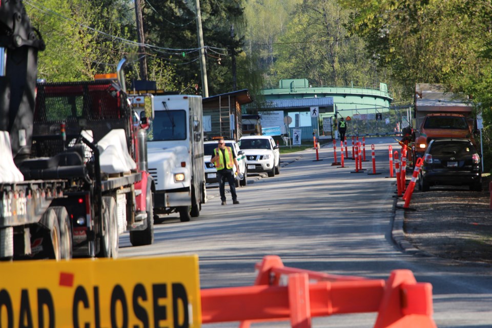 The City of Burnaby blocked off Shellmont Street near the Trans Mountain tank farm in Burnaby Friday morning.