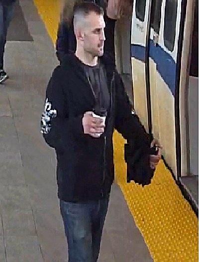 Transit Police are trying to identify the man in this surveillance image. Police believe he attacked a woman at the New Westminster SkyTrain station in April.