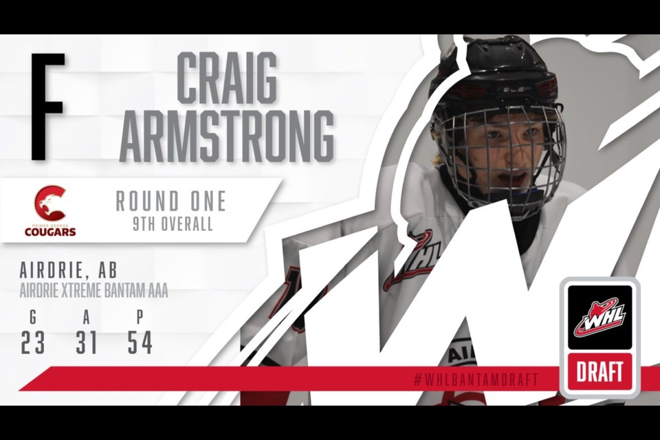 Centre Craig Armstrong was the first player the Prince George Cougars picked Thursday in the WHL bantam draft in Red Deer The native of Airdrie, Alta., was chosen ninth overall.
