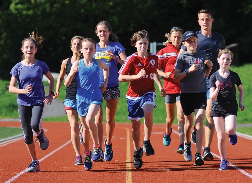 Members of the Hershey Harriers Athletic Club hit the track for practice at Fen Burdett Stadium. photo Cindy Goodman, North Shore News