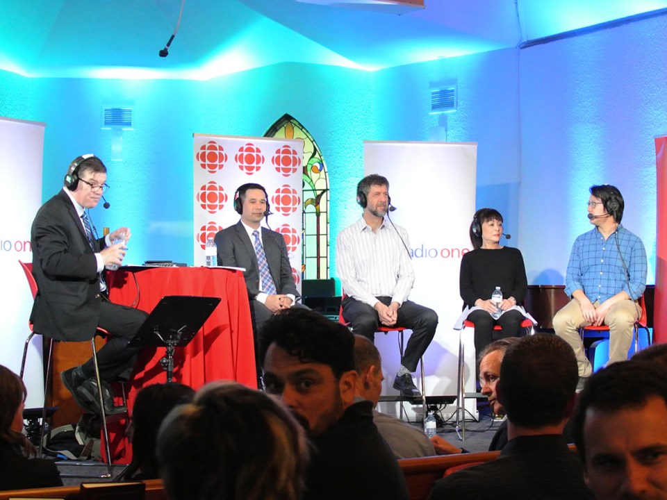 CBC's Stephen Quinn moderated a public forum on housing in Vancouver with panelists Mark Ting, Tsur