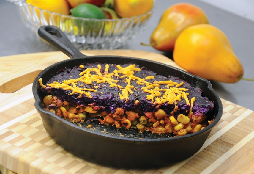 Feed Me Fit dishes include Vegan Purple Yam Shepherd’s Pie.