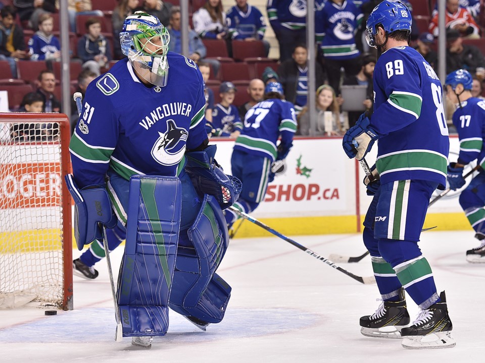 Anders Nilsson takes the net for the Canucks during warmup