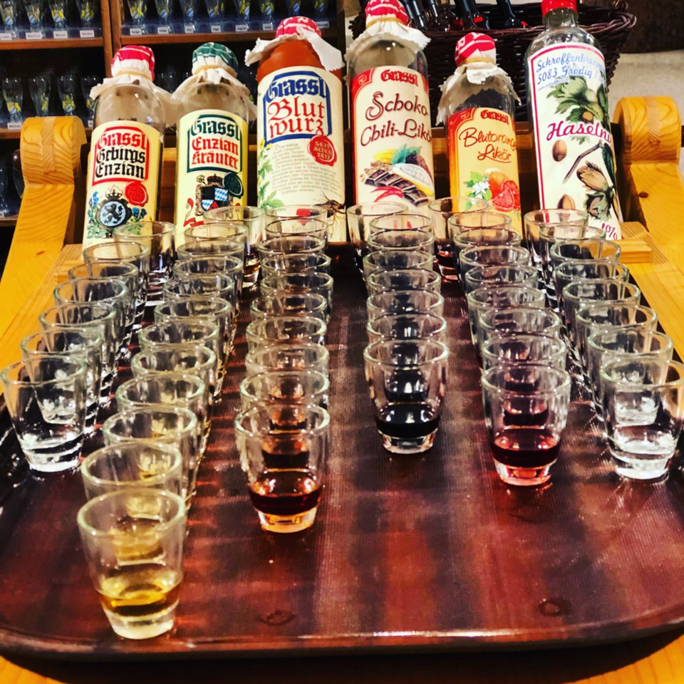 Grassl distillery offers samples of its many schnapps flavours. Photo Michael Kissinger