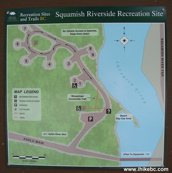 Site map at the Squamish Riverside campground, which is closed due to aggressive bear behaviour.