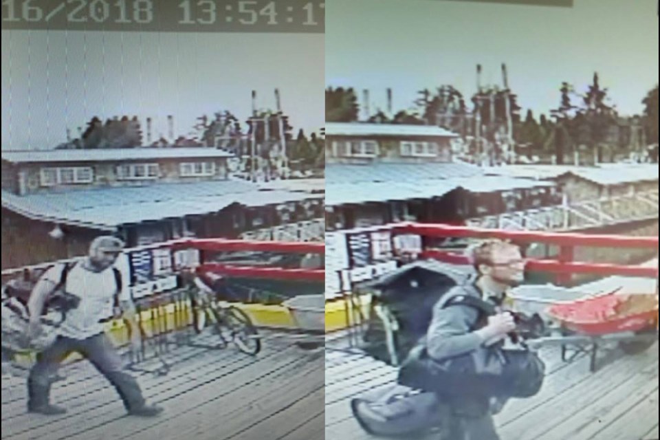 Dan Archbald and Ryan Daley captured on surveillance footage at the Ucluelet Harbour.