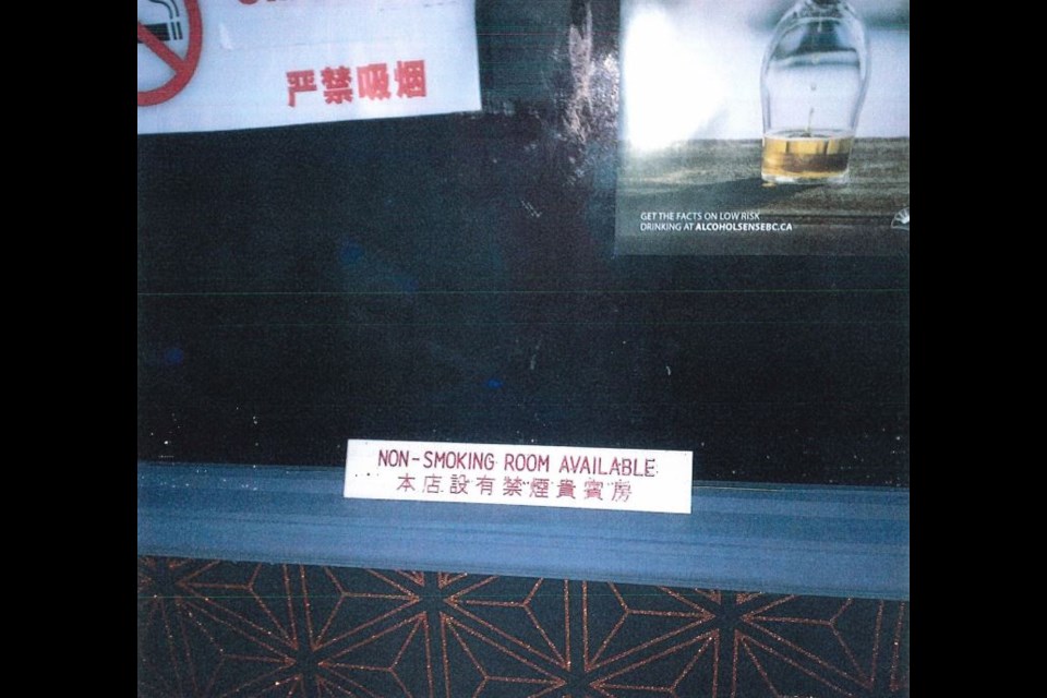 "Non-Smoking Room Available" sign at Zodiac Karaoke. Image: City of Richmond staff report