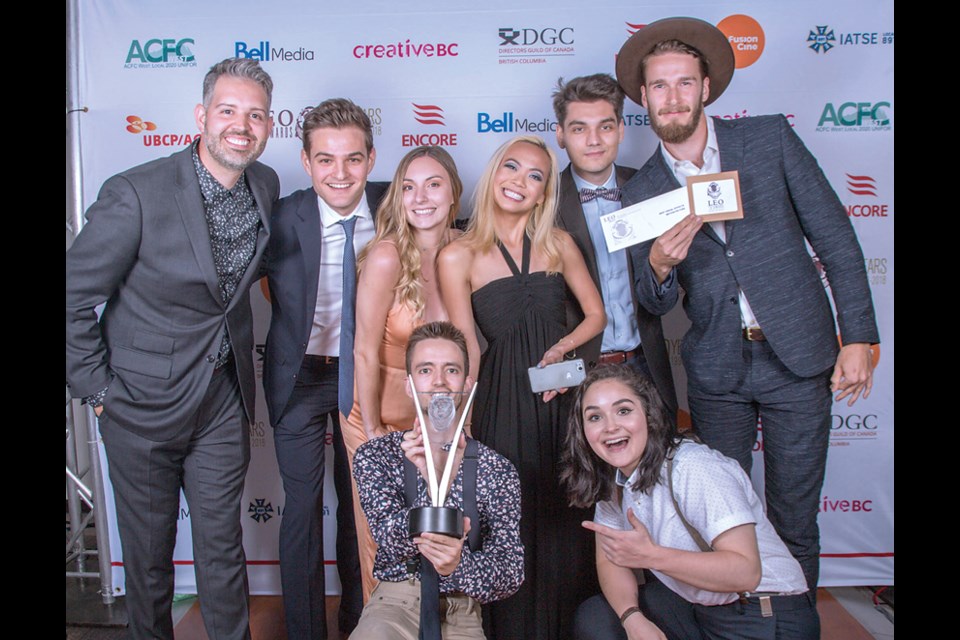 Chris van Dyck (left) and his team at North Vancouver’s CVD VFX studio celebrate their 2018 Leo Award on May 26 for Best Visual Effects for a Motion Picture for their work on Indian Horse. The award ceremonies continue this weekend at the Hyatt Regency.