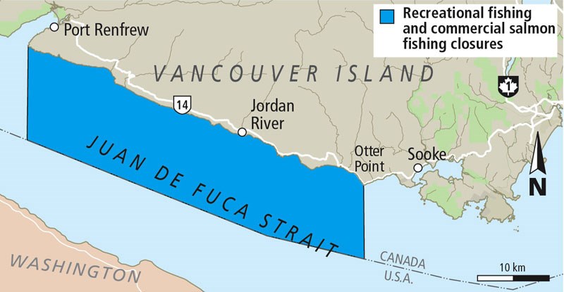 Map - salmon fishing closures, June 2018