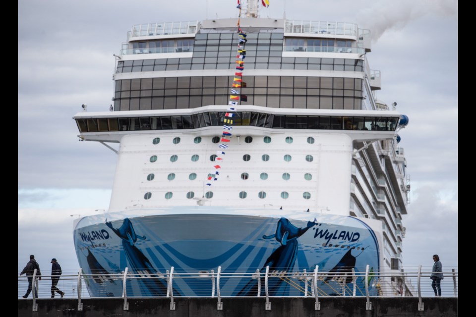 Norwegian Bliss will be a regular sight at Ogden Point as it is scheduled to pull in every Friday into October as it serves the growing Alaskan cruise market. Artist Wyland has created a mural featuring whales, fish, turtles and rays on the imposing bow of the ship, which has its home port in Seattle.