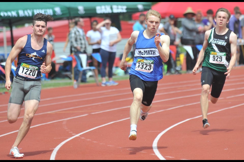 McMath Grade 11 sprinter Carson Bradley was a double medalist at the B.C. Secondary Schools Track and Field Championships in Langley this weekend, finishing third in the 400 metres and 4x100 relay events. He also was sixth in the 200 metres.