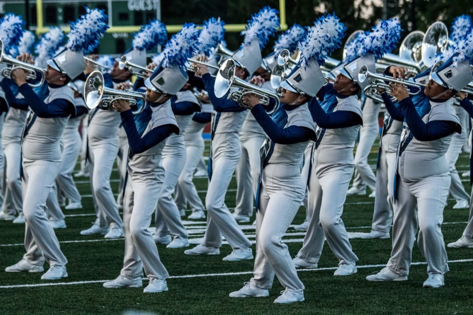 Members of the Seattle Cascades Drum and Bugle Corps.