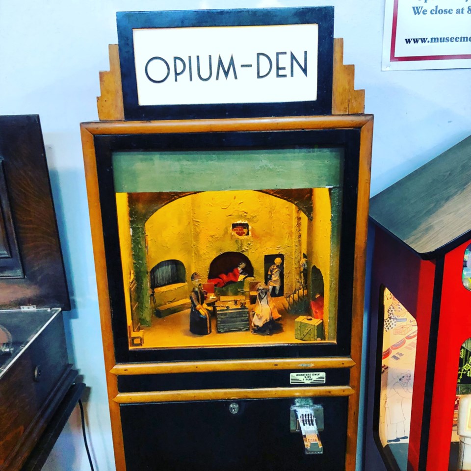 Visitors of Musée Mécanique can pay a quarter to watch a miniature morality lesson of old play out c