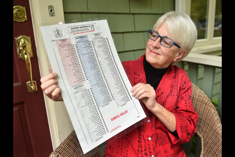 COPE council candidate Anne Roberts says listing candidates’ names in a random order is not a “real fix” to the system. She ran for a school board seat in 1993 when names were listed according to a draw. She says adopting a ward system would be a better move. Photo Dan Toulgoet