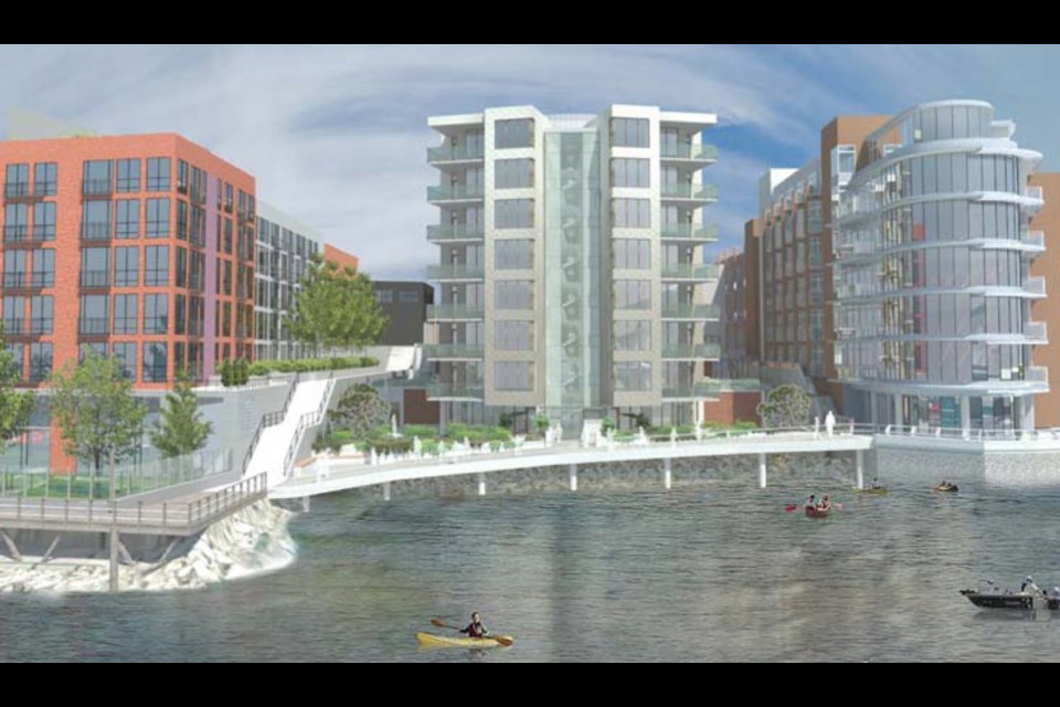 The proposed 132-unit development, centre, would be "squeezed" between Mermaid Wharf, left, and the Janion.