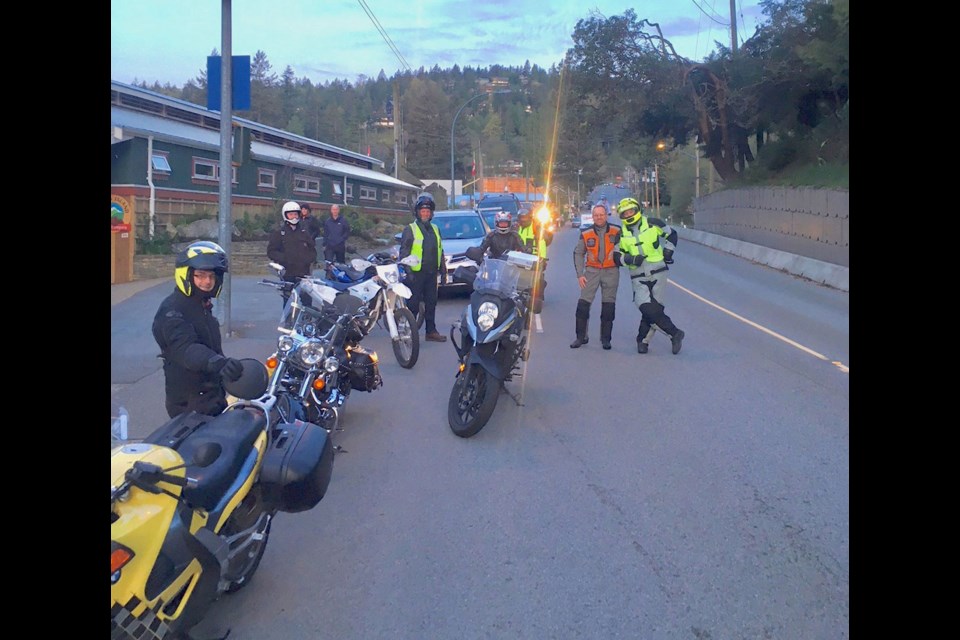 Rob Wynen (in orange) and some other motorbiking Boweners at the front of the ferry lineup.